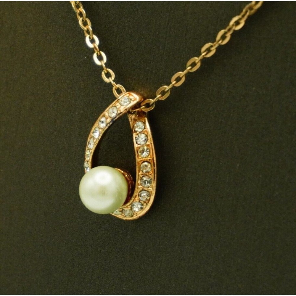 Premier Designs Forever Necklace Rose Gold Tone 16-19” W/ Faux Pearl Tear Drop - Picture 3 of 8